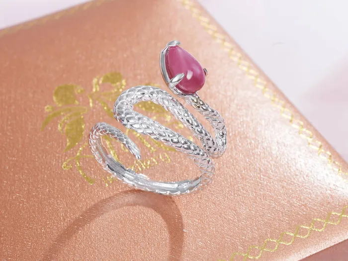Rings AME Jewellery Natural Star Ruby Snake Ring in 14K White Gold