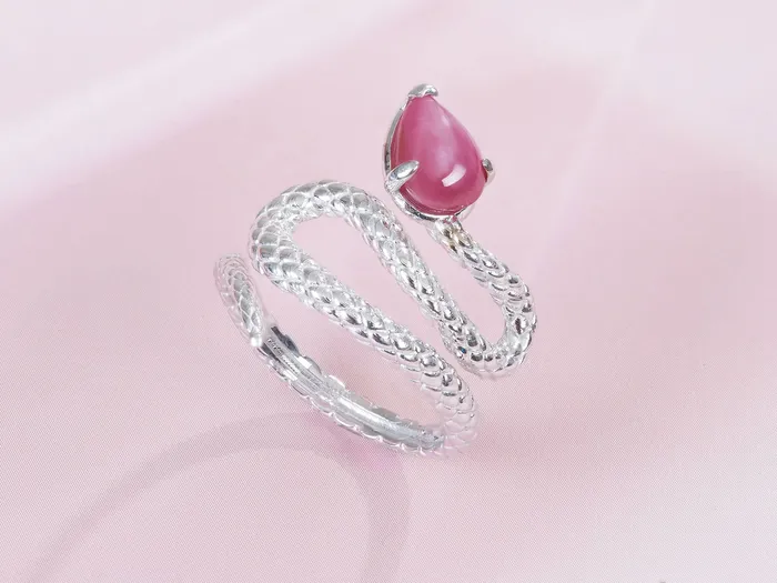 Rings AME Jewellery Natural Star Ruby Snake Ring in 14K White Gold