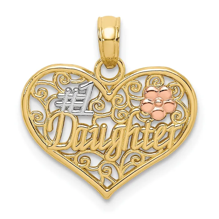 Rings Qgold 10k Twotone 169 mm 1 DAUGHTER In Heart Charm 087 grams