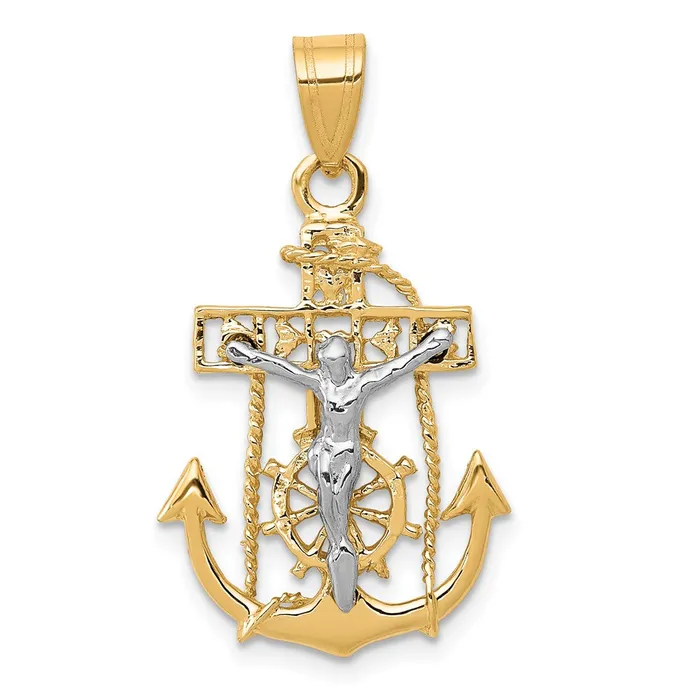 Rings Qgold 10k Twotone 17 mm Mariners Cross Pendant 132 grams