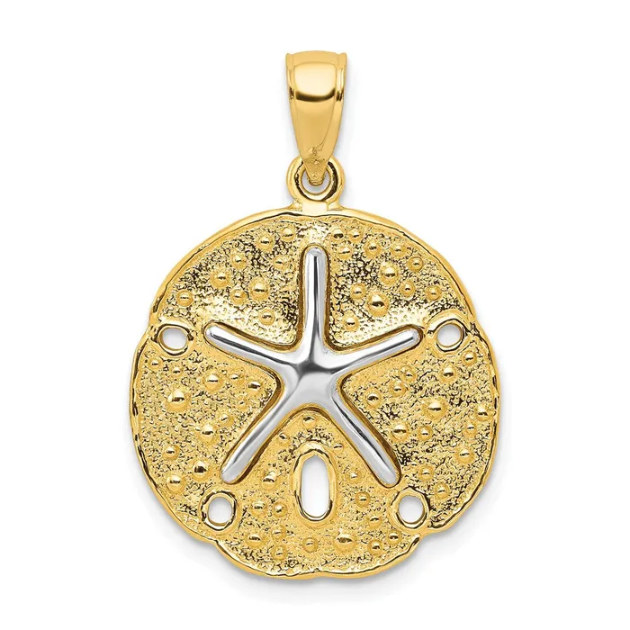 Rings Qgold 10k Twotone 20 mm Two Tone Sand Dollar w Starfish Pendant 326 grams