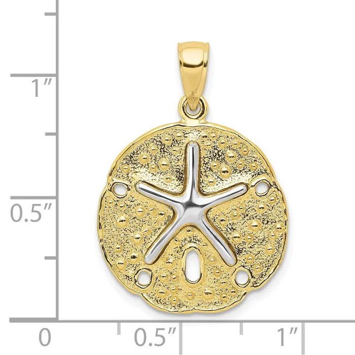 Rings Qgold 10k Twotone 20 mm Two Tone Sand Dollar w Starfish Pendant 326 grams
