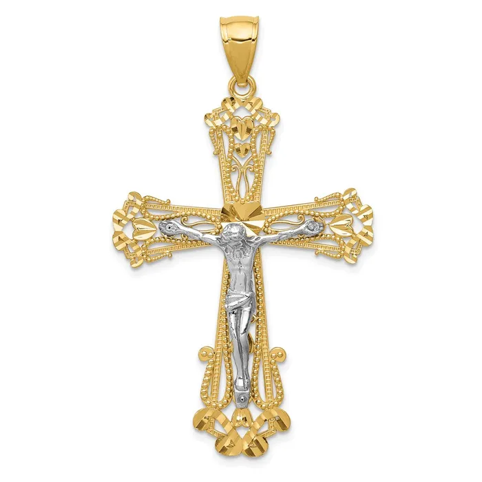 Rings Qgold 14k Twotone 31 mm Diamondcut Jesus Crucifix Pendant 399 grams