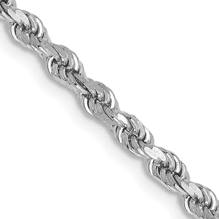 Rings Qgold 14k White Gold 275 mm Diamondcut Rope with Lobster Clasp Chain 1153 grams