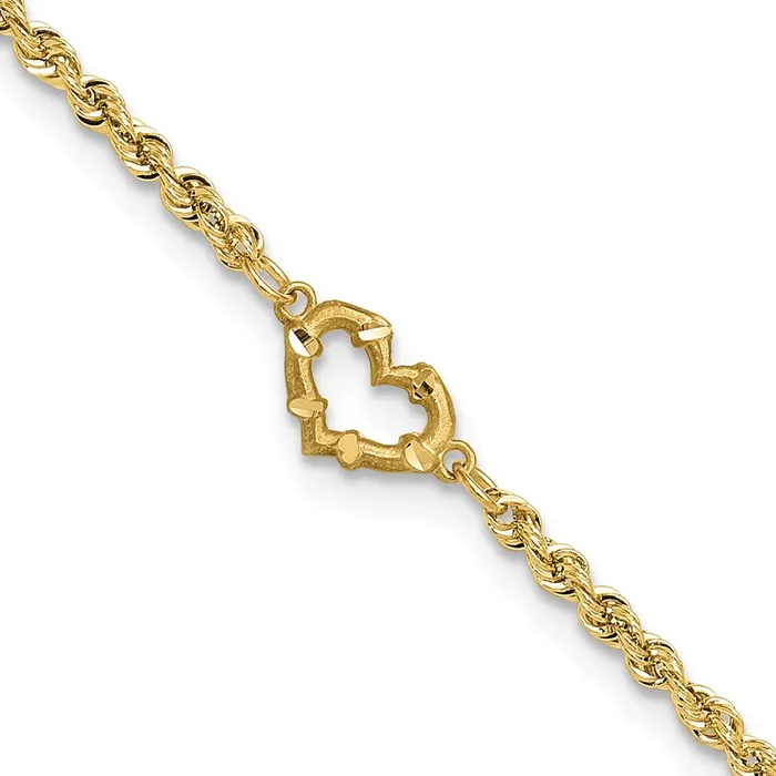 Rings Qgold 14k Yellow Gold 7 mm Diamondcut Rope with Heart in Anklet 213 grams