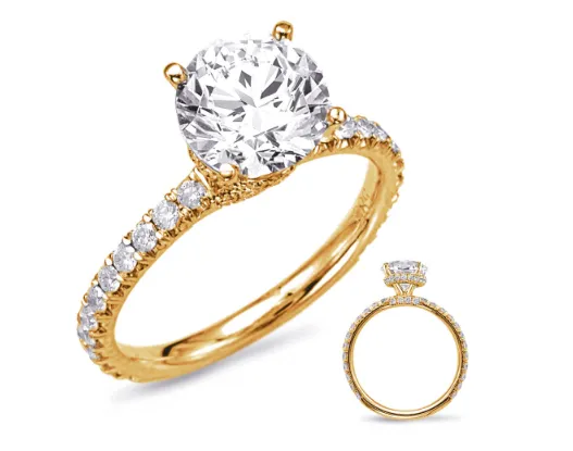 S KASHI Rings S KASHI 14k Yellow Gold Round Diamond Engagement Ring with Diamond Basket