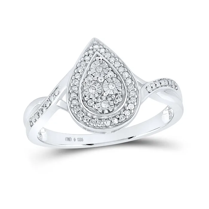 Sterling Silver Teardrop Ring 112 Cttw Round Natural Diamond Womens 181 grams GND Rings